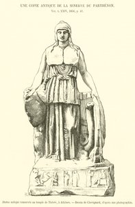 Statua antica conservata nel tempio di Teseo, ad Atene (incisione) da French School