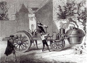 Auto a vapore inventata da Nicolas Joseph Cugnot (1725-1804) nel 1771, 1886 da French School