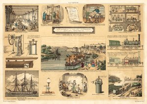 Vapore (litografia a colori) da French School