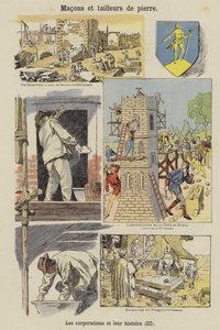 Muratori e scalpellini (litografia a colori) da French School