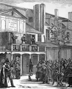 Teatro di strada: la parata del carnevale di Bobeche (incisione) da French School