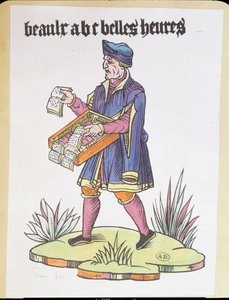 Venditore ambulante che vende alfabeti e libri, da Cris de Paris, c.1515 da French School