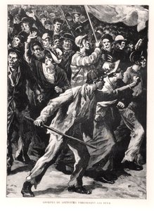 Scioperanti che manifestano per le strade di Chicago durante i disordini di Pullman del 1894, c.1895 da French School