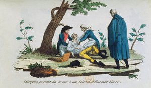 Chirurgo che opera un colonnello degli ussari sul campo di battaglia da French School