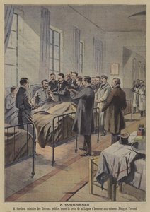 Sopravvissuti al disastro minerario di Courrieres, Francia (litografia a colori) da French School