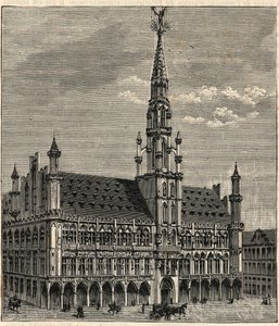 Sistema di parafulmini al Municipio di Bruxelles nel XIX secolo - incisione in 