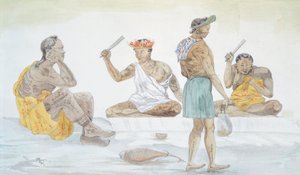 Battitori di stoffa tahitiani, di L. F. Lejeune dal Viaggio di Louis I Duperrey (1822-1825), Polinesia XIX secolo