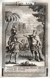 Telemaco negli Champs Elisees è riconosciuto da Arcesio - incisione del 1798 dopo Monnet in 