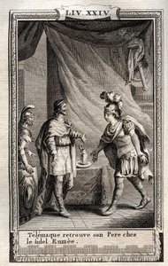 Telemaco trova Ulisse - incisione del 1798 di Monnet in "Les Aventures de Telemaque, fils d