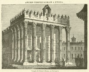 Tempio di Diana a Evora, in Portogallo (incisione) da French School