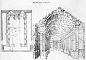 Tempio della Fonte, illustrazione da Discours historial de lantique et illustre cite de Nismes di Jean Poldo d