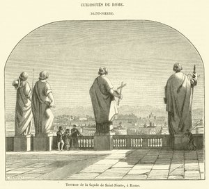 Terrazza sulla facciata di San Pietro, Roma (incisione) da French School
