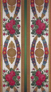 Tessuto con ghirlande di margherite e mazzi di rose di Cousin e Bony, Bissardon, Lione, 1811 (raso ricamato)