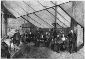 Il Salone del 1872: una sessione della giuria di pittura. Da destra a sinistra ci sono Meissonnier, Ph. Rousseau, Breton, G. Boulanger, Robert Fleury, Fromentin, Jalabert, Mazerolles, Brion, Bonnat, Baudry, Dubuffe, Delauney, Cabat. Incisione in "Le Monde 
