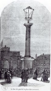 Il primo lampione a gas a Parigi a Place du Carrousel nel 1818 da French School