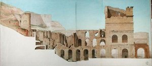 Il teatro antico di Orange (Vaucluse, Francia), facciata laterale da French School