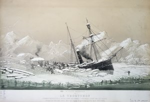 Il piroscafo a vite austriaco Tegetthof bloccato nel ghiaccio e attaccato da orsi polari durante il viaggio di esplorazione al Polo Nord 1872-4 da French School