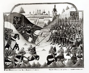 La battaglia di Fromigny, 14 aprile 1450, ms Fr 2691 fol. 183, da Chronique de Charles VII di Jean Chartier da French School