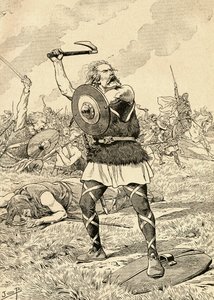 La battaglia di Tolbiac nel 496 combattuta tra i Franchi e gli Alemanni. Da Agenda Buvard du Bon Marche pubblicato nel 1917 da French School