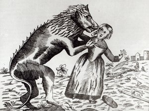 La Bestia del Gévaudan Attacca una Giovane Ragazza da French School