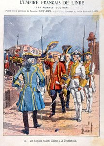La resa di Madras ai francesi da parte dei britannici comandati da Mahe de la Bourdonnais, 21 settembre 1746, copertina di quaderno scolastico, c.1900 da French School