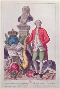 La chiamata di Jacques Necker (1732-1804) 16 luglio 1789 (incisione colorata)