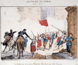 La cattura di Parigi nel maggio 1871: la barricata di Place Blanche difesa dalle donne da French School