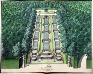 La Cascata, modificata alla fine del 1706, nel boschetto sulla collina, da Gardens of Marly, inizio XVIII secolo