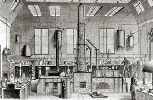 Il laboratorio di chimica di una scuola a Parigi, da Almanach du Magasin Pittoresque, 1870