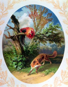 Il Gallo e la Volpe, illustrazione dalla favola di Jean de la Fontaine c.1860-80 da French School