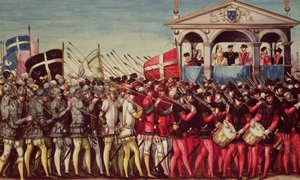 Il corteo di tamburini e soldati alla festa dell