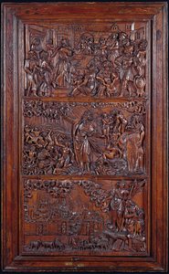 Il Credo, Pannello IV: La Remissione dei Peccati, Visione delle Ossa Secche di Ezechiele e Visione di Gerusalemme di San Giovanni, 1587 da French School