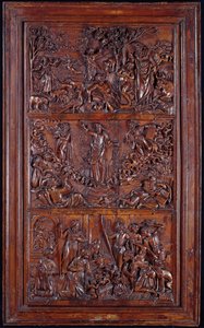 Il Credo, Pannello I: La Creazione del Mondo, Trasfigurazione, Annunciazione e Natività, 1587