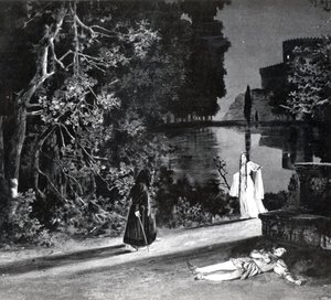 La morte di Pelleas, Atto IV, Scena 4 di Pelleas et Melisande di Debussy, da una fotografia della prima produzione nell