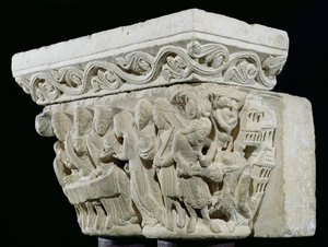 La morte di San Giovanni Battista, rilievo da un capitello da French School
