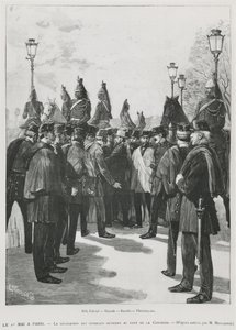 La delegazione dei sindacati al Pont de la Concorde durante la manifestazione per il 1° maggio a Parigi, 1° maggio 1890, inciso da L. Moulignie da French School