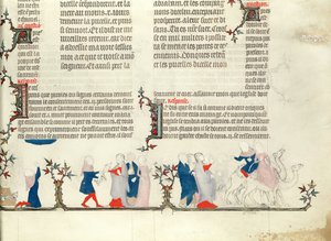 La partenza di Rebecca con Eliezer, dalla Bibbia di Jean de Sy, c.1355