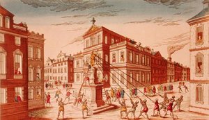 La distruzione della statua reale a New York, inizio della Guerra d
