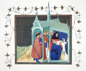 Il conte di Northumberland alla messa solenne nella cappella del castello di Conway prende il suo giuramento traditore e fatale, copia facsimile da Le Prinse et Mort du Roy Richart di Jean Creton, ristampa XIX secolo da French School