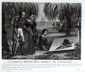 La famiglia del generale Henri-Gratien Bertrand (1773-1844) alla tomba di Napoleone Bonaparte (1769-1821) 1821 (litografia) (foto in bianco e nero)
