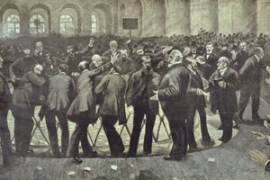 La famosa Corbeille alla Borsa di Parigi, c.1885 da French School