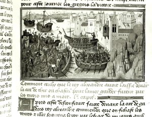Il primo attacco a Tiro, dalla Histoire du Grand Alexandre 1460