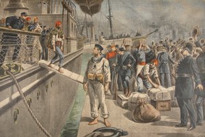 I primi prigionieri a Key West durante la guerra ispano-americana, illustrazione da Le Petit Journal: Supplement illustre, 8 maggio 1898