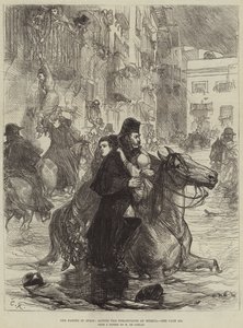 Le inondazioni in Spagna, salvataggio degli abitanti di Murcia (incisione) da French School