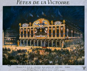 I Grandi Magazzini del Louvre decorati per la celebrazione della Vittoria del 1918, 14 luglio 1919 da French School
