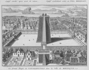 Il grande tempio di Vitsliputsli a Città del Messico, illustrazione da Cerimonie e costumi religiosi, inciso da Bernard Picart (1673-1733) 1722 da French School