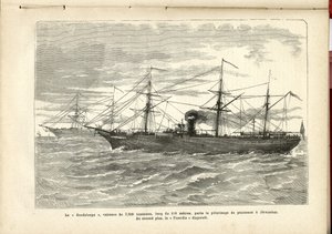 La “Guadeloupe”, una nave di 2.500 tonnellate, è lunga 110 metri, trasporta il pellegrinaggio penitenziale a Gerusalemme., Anonimo, Il Pellegrino da French School