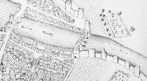 Il quartiere ebraico di Metz nel XVI secolo, illustrazione da Histoire des Juifs dans le Nord-Est de la France di Emile Auguste Begin, 1838 da French School