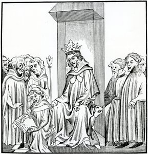 Il re dei Franchi detta la legge salica, da una miniatura nelle Cronache di St. Denis da French School