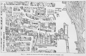 Il quartiere del Louvre nel XVI secolo, facsimile del piano di Truschet da French School